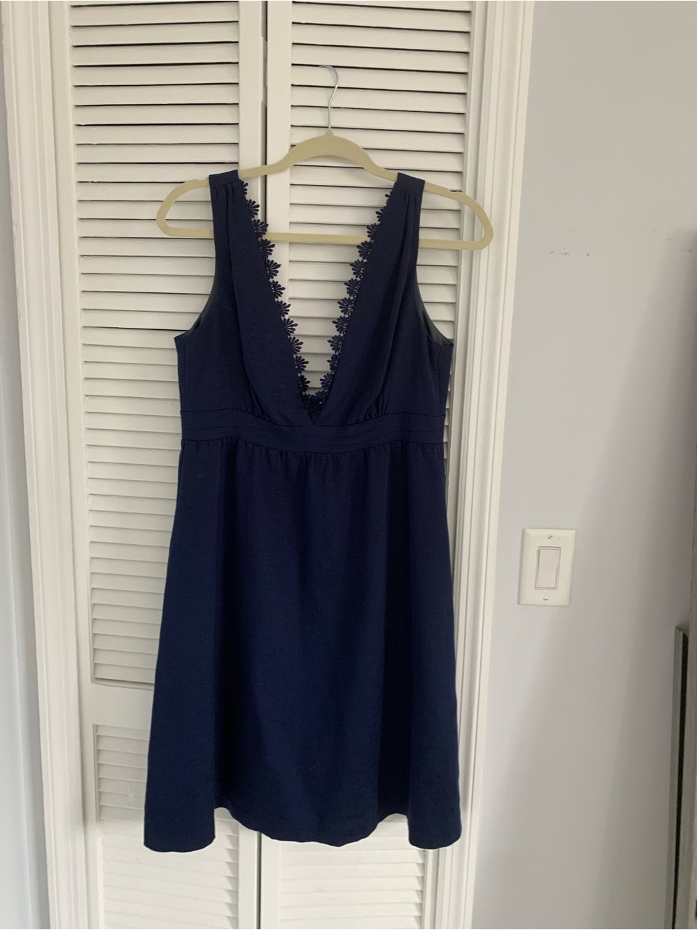 Trina Turk Navy Dress with Floral Lace Trim